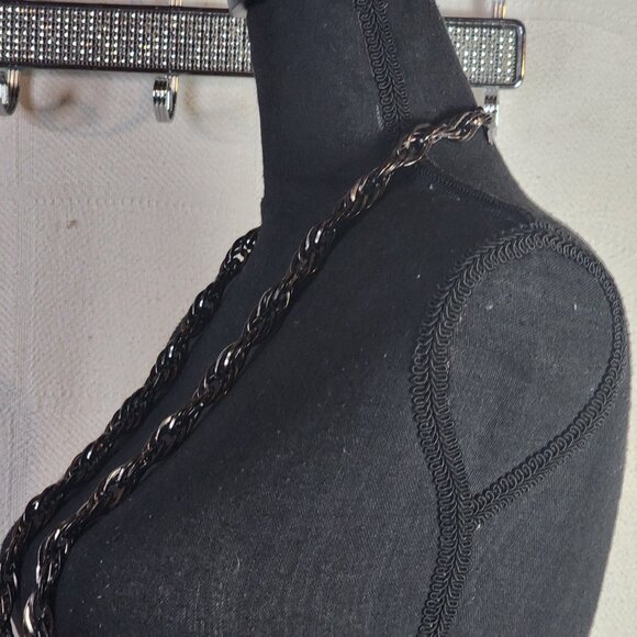 Chico's Pewter Chocolate Metal Tone Chunky Long Stmt 37.5" Rope Chain Necklace - Picture 8 of 16